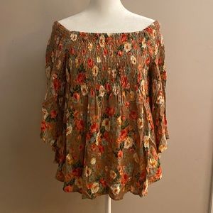 Angie Smocked Baby Doll Floral Bell Sleeve Blouse